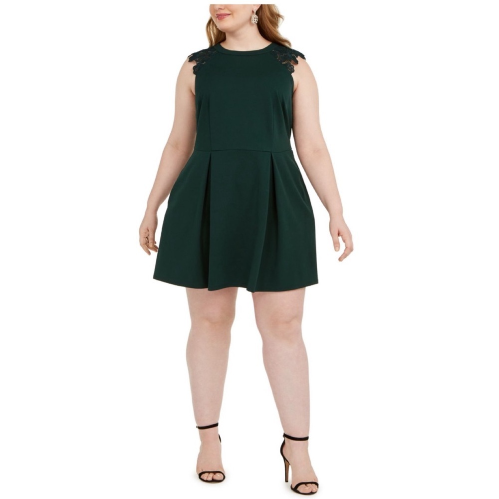 Speechless Plus Lace-Contrast Fit & Flare Dress 3X